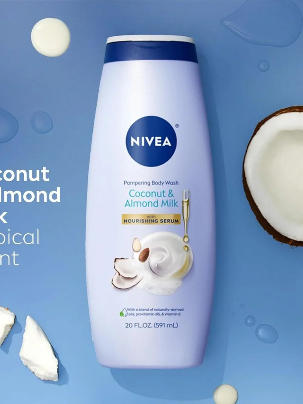 NIVEA Pampering Coconut and Almond Milk Body Wash, Multipack, 3 x 20 FL OZ